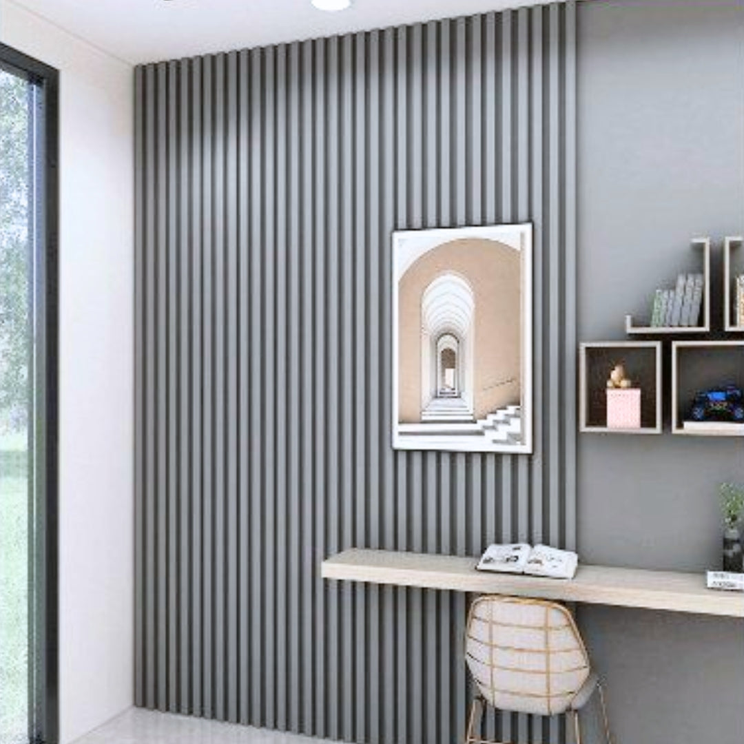 94.49" x 25.20" Light Gray Matte Acoustic Slat Wood Wall Panel