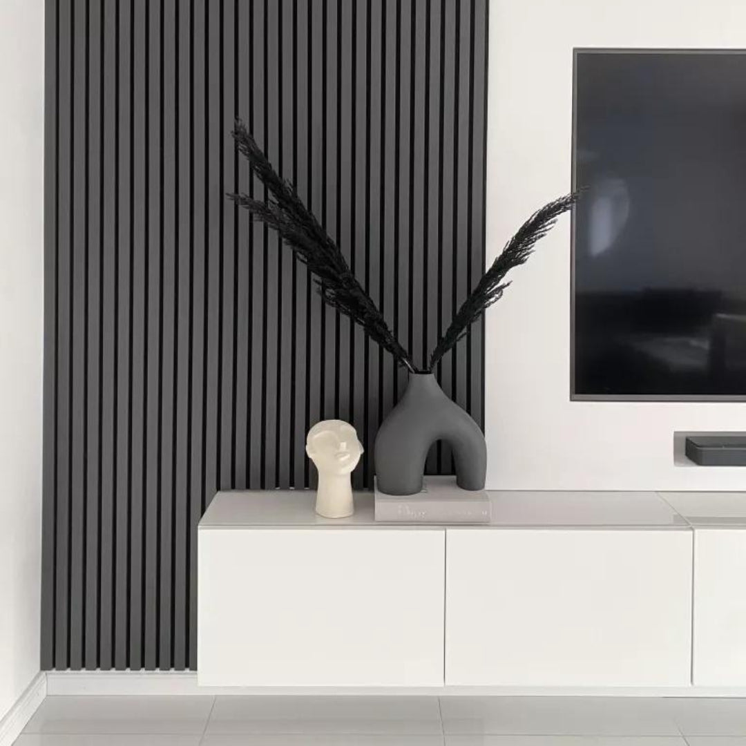 94.49" x 25.20" Black Matte Acoustic Slat Wood Wall Panel