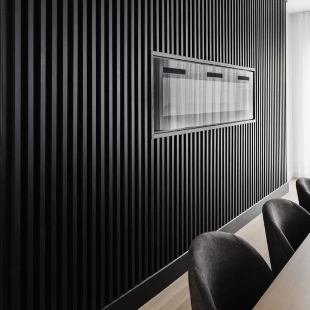 94.49" x 25.20" Black Matte Acoustic Slat Wood Wall Panel
