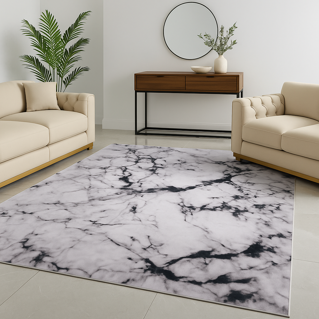 Calacatta Black and Light Gray Marble Rug
