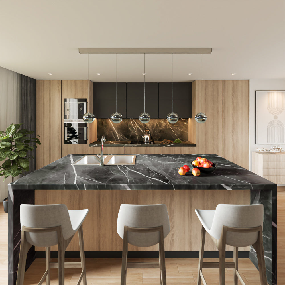 Full Sheet Black Adamantium Carrara Marble Wall Panel 96" X 48" 4 Pack