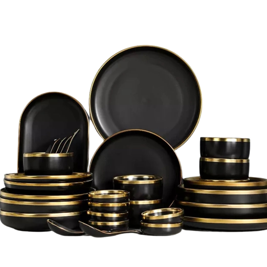 Black Matte and Gold 16 pcs Dinnerware Set