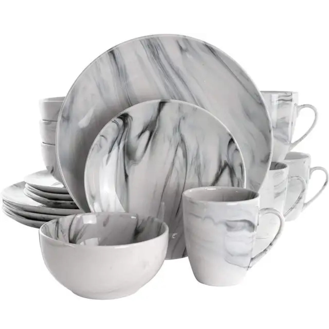White and Gray Marble 16 pcs Dinnerware Set