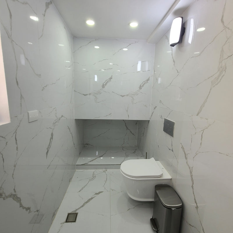 White Carrara Marble Wall Panels – 8ft x 4ft (Covers 32 sq ft per box)