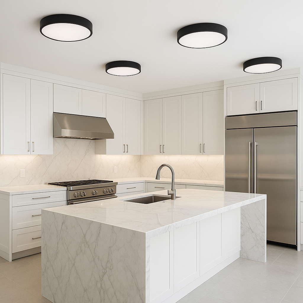 Black LED Round Flushmount Wall Light