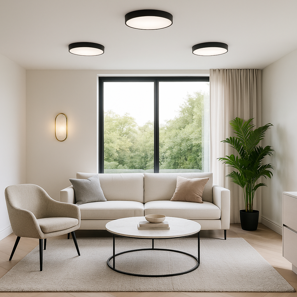 Black LED Round Flushmount Wall Light