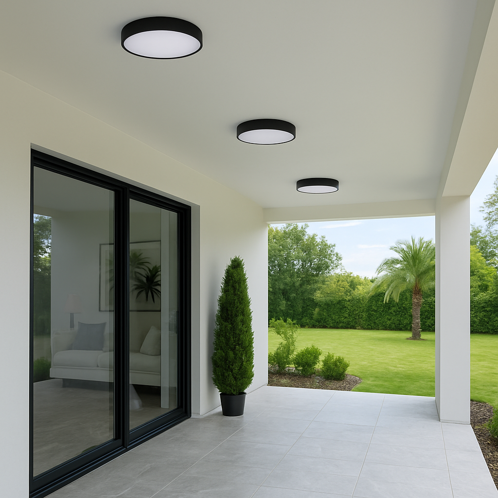 Black LED Round Flushmount Wall Light